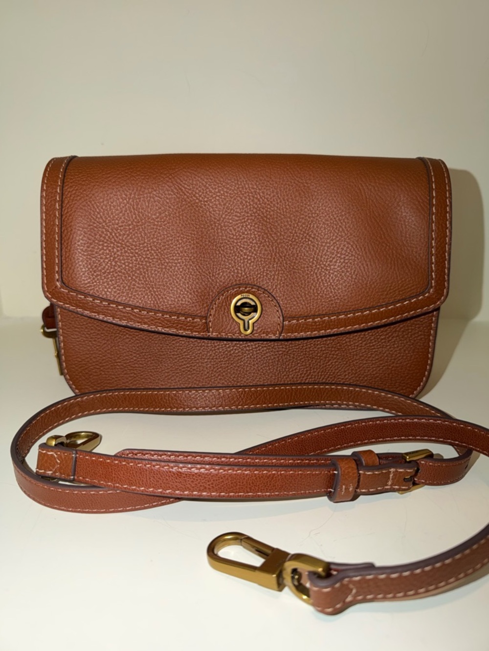 Fossil Pebbled Leather Crossbody in Cognac Brown - Picture 2 of 8